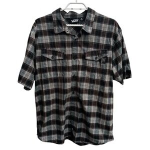 Vans Off the Wall men’s plaid button down shirt size X-Large brown short sleeve